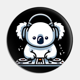 Cute cartoon koala with headphones on a dj station, koala bear lover, dj koala Pin