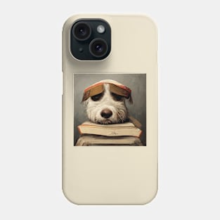 Tired pup on book pile Phone Case