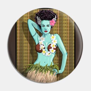 Tiki Hula Bride with thatch background Pin