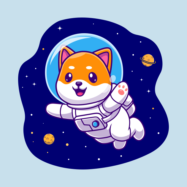 Cute Shiba Inu Astronaut Floating In Space Cartoon by Catalyst Labs