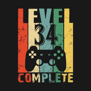 Vintage 34th Wedding Anniversary Level 34 Complete Funny Video Gamer Birthday Gift Ideas T-Shirt