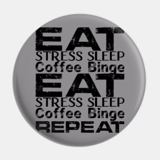 Eat, Stresssleep Coffee binge repeat Pin