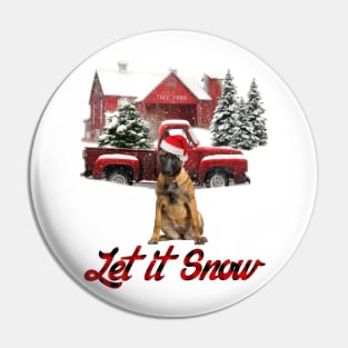 Malinois Let It Snow Tree Farm Red Truck Christmas Pin