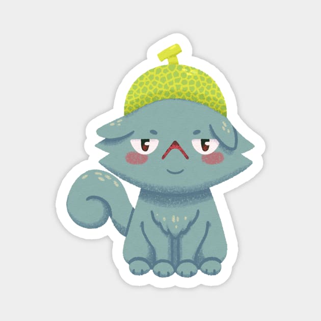 Disgruntled Melon Hat Cat Magnet by knitetgantt