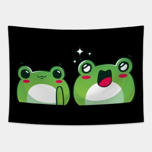 Green Red Playful Cute Frog Illustration Tapestry