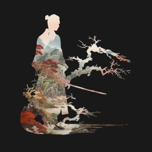 Japan Samurai Double Exposure Middle Ages Japan T-Shirt