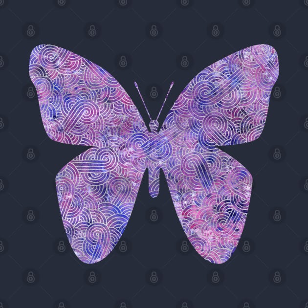 Purple and faux silver swirls doodles butterfly by Savousepate