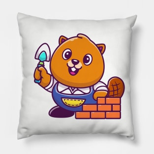 Cute Beaver Construction Cartoon (2) Pillow