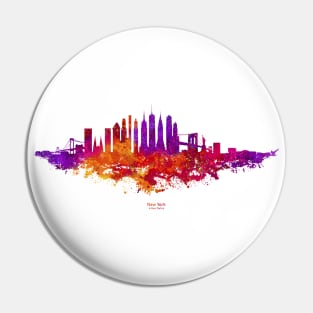 New York City Skyline Colorful Watercolor in red orange and purple Pin