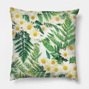 Textured Vintage Daisy and Fern Pattern Pillow