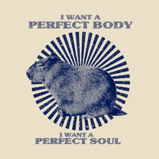 Funny Capybara Meme, Capybara i want a perfect body i want a perfect soul Shirt T-Shirt