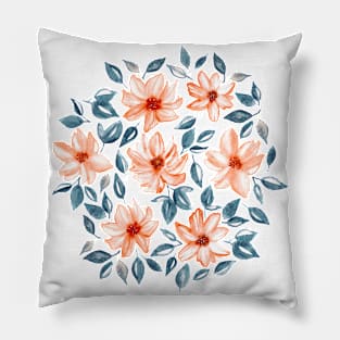 Orange & Navy Watercolor Floral 1 Pillow