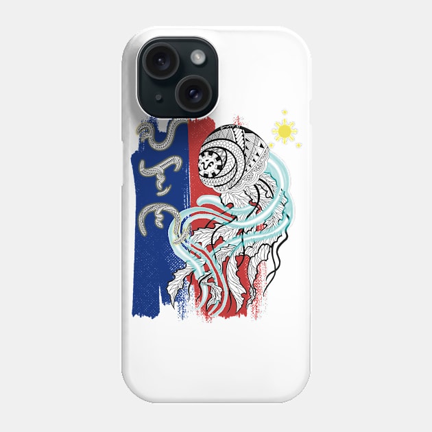 Philippine Flag-Tribal line Art Jellyfish / Baybayin word Alon (Waves) Phone Case by Pirma Pinas