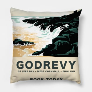 Godrevy St Ives Bay cornwall travel poster. Pillow