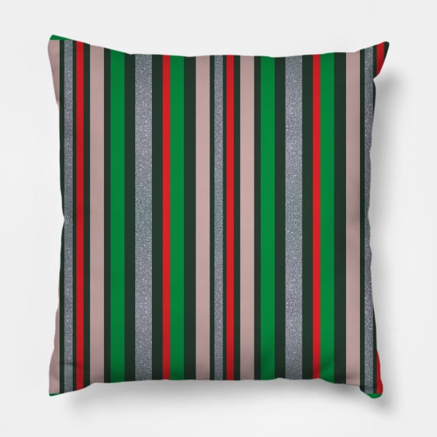 Red, green, silver stripped design with glitter, perfect for Xmas! Pillow by F-for-Fab