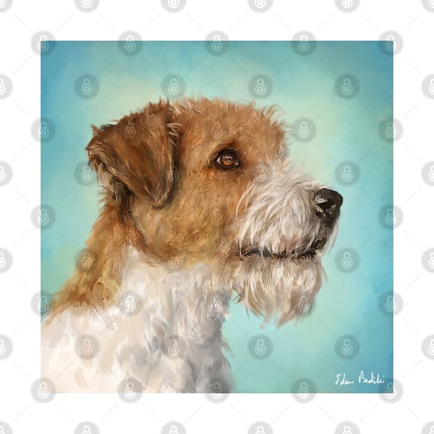 Painting of a Parson Russell Terrier on a Turquoise Background by ibadishi