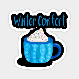 Winter Comfort Mug with Blue Stripes and Snowflakes Magnet