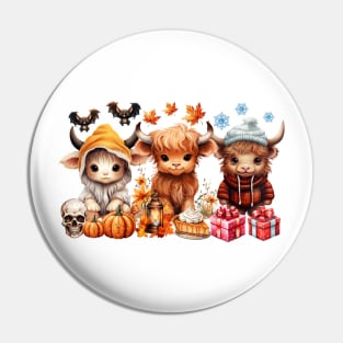 Happy Hallothanksmas Highland Cow #2 Pin