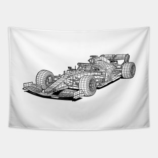 Formula 1 Car Blueprint Sketch Art Tapestry