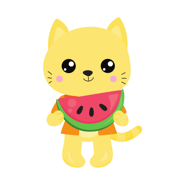 Hawaii Cat, Cute Cat, Yellow Cat, Watermelon, Luau by Jelena Dunčević