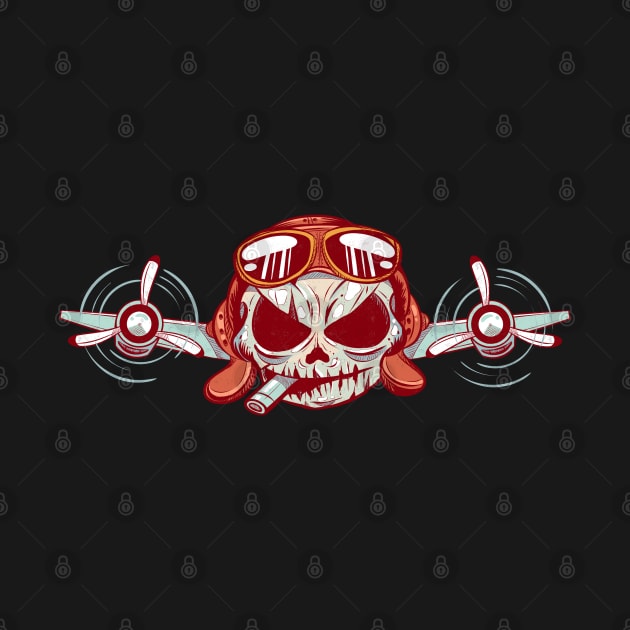 Two Tailed Tom - Twin Engine Pilot Skull by Two Tailed Tom