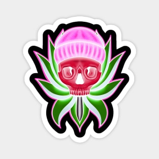 Pink and Green Neon Skull with Hat in Lotus flower T-Shirt Magnet