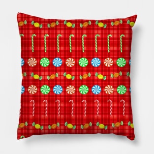 CHRISTMAS Candy On Red Plaid Pillow