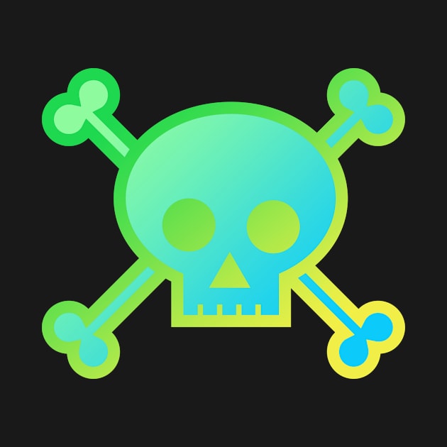 Skull and Crossbones Pirate Flag Green Yellow Gradient by MOP tees