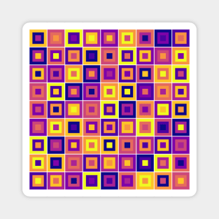 Abstract Square Geometric | Pop Fashion Modern Fusion Layered Blue Red Yellow Regular Magnet