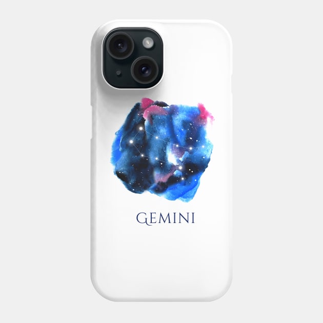 Gemini Zodiac Sign - Watercolor Star Constellation Phone Case by marufemia