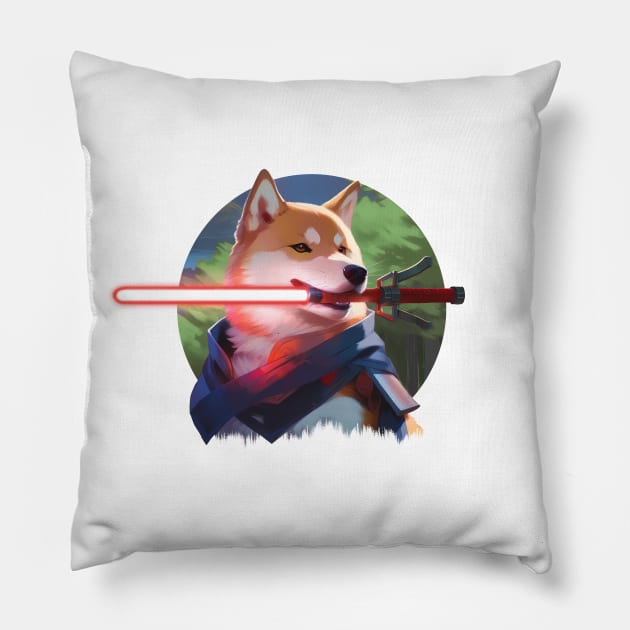 Shiba Warrior in the Enchanted Woods Pillow by ColorMingle