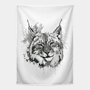 Bobcat Head Black and White Tapestry