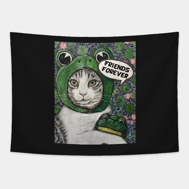 Friends forever- ribbit meets meow Tapestry by Artladyjen