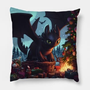 Christmas Dragon Wonderland: Festive Art Prints Featuring Whimsical Dragon Designs for a Joyful Holiday Celebration! Pillow