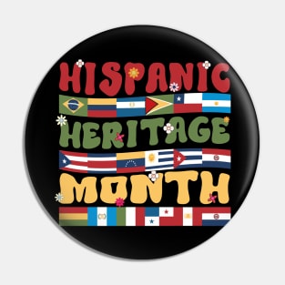 Hispanic Heritage Month Latino Countries Flag Retro Groovy Pin