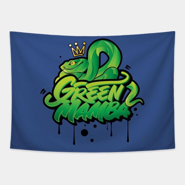 Green Mamba Venomous Snake in graffiti urban style Tapestry by irfankokabi