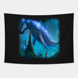 Flying whale in magical forest Tapestry