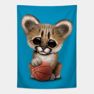 Cougar Cub Playing With Basketball Tapestry