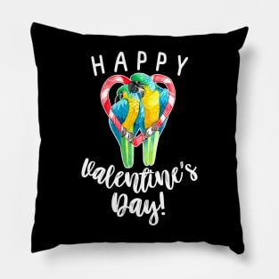 Happy Valentine's Day Blue and Gold Macaw Parrot Couple Pillow