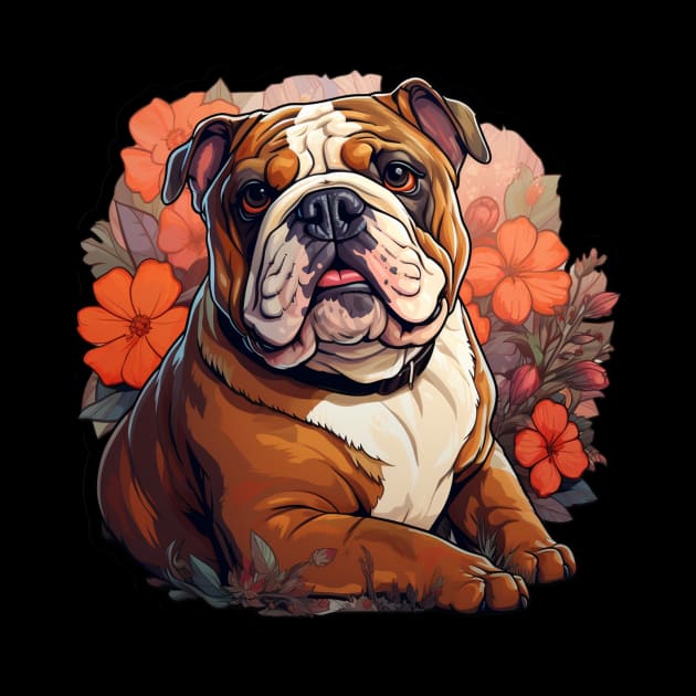 English Bulldog Floral Cottagecore by Paul Walls