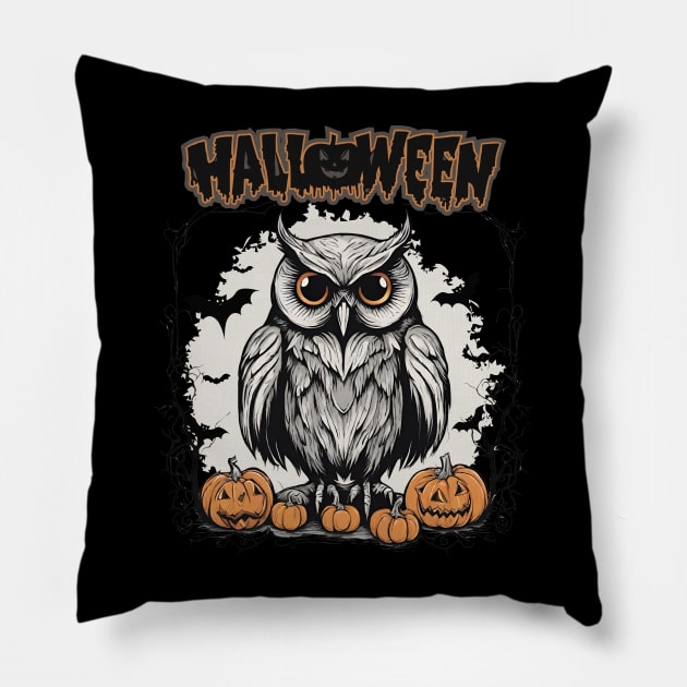 Owl and carving pumpkin Halloween Pillow by Brafdesign