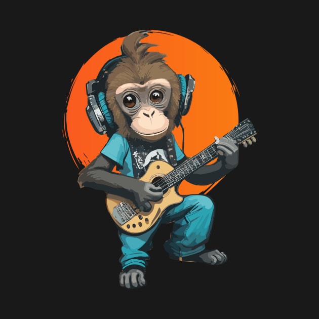 Monkey with headphone plays the guitar by ReaBelle