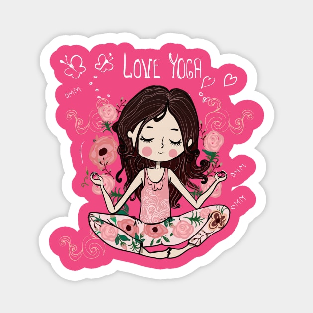 Cute Cartoon Flower Yoga Girl Magnet by meodihia