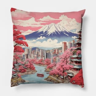 Japan Cherry Blossom Vintage Tourism Travel Poster Pillow