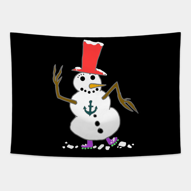 Snowman Rollerblade Red Hat Anchor Winter Winter Tapestry