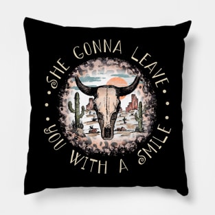 She Gonna Leave You With A Smile Bull Skull Cactus Pillow