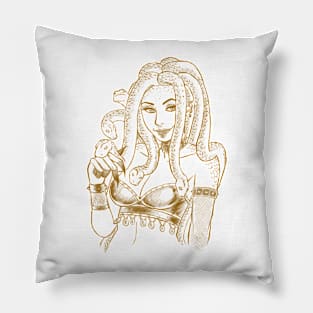 Smiling Medusa Brown Design Pillow