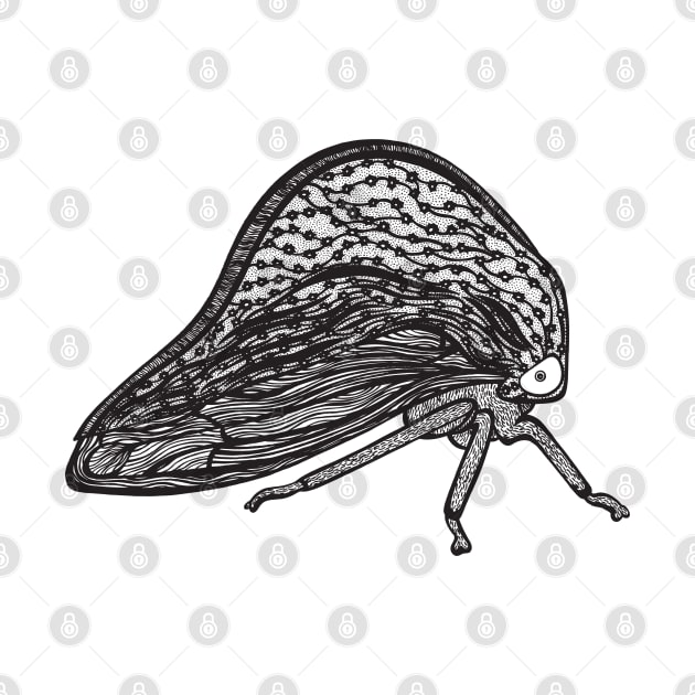 Treehopper Ink Art - cool and cute insect design - on white by Green Paladin