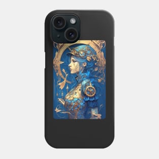 Steampunk Golden Blue Woman - A fusion of old and new technology Phone Case