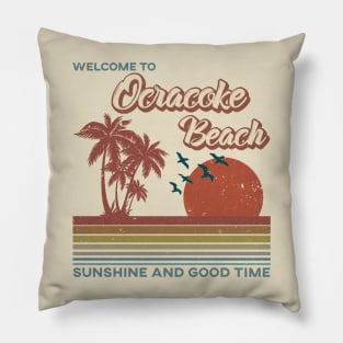 Ocracoke Beach - Ocracoke Beach Retro Sunset Pillow